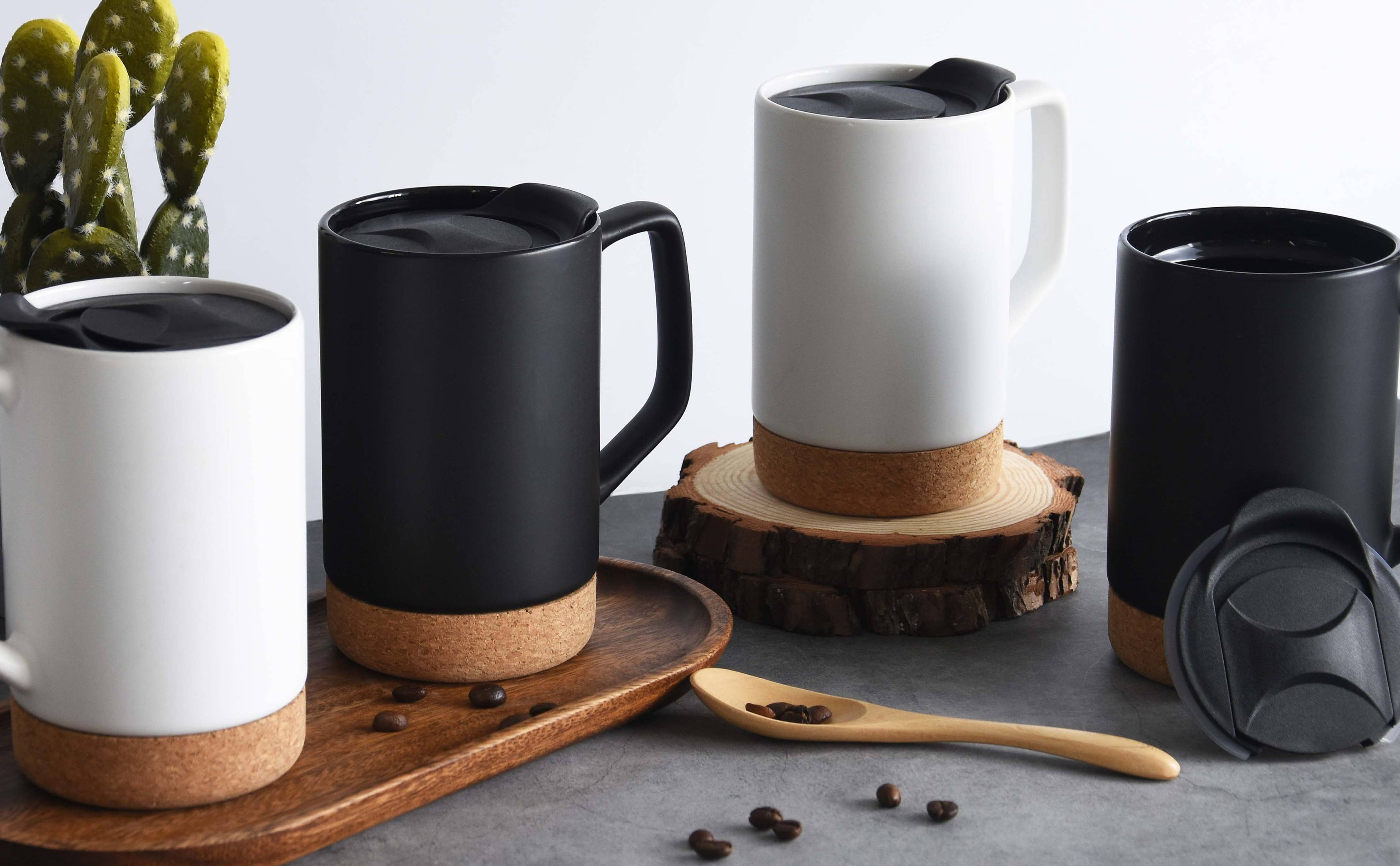 17 OZ Large Coffee Mugs with lid and Removeable Cork Base