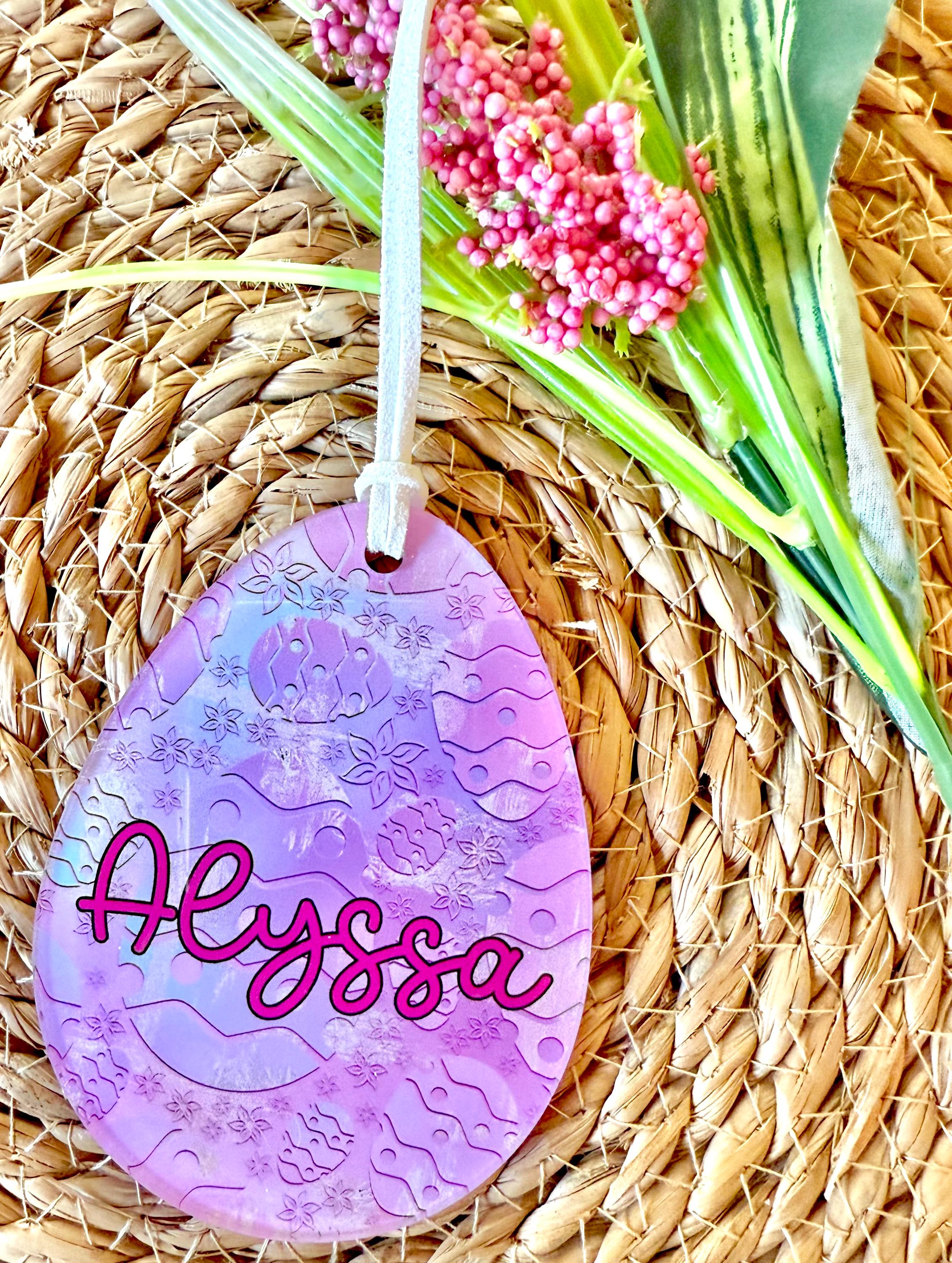 Printed Egg Shaped Easter/Spring Tag - Personalized, Custom Easter Tag, Custom Name Tag, Easter Basket Tag, Basket Tag, Egg Shape.