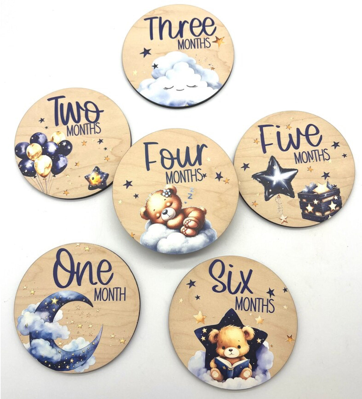 Milestone baby photo props, Teddy Bear photo props, Baby’s first year (Blue Theme Vintage)