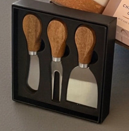 Acacia Handle Cheese Knife Set – 3 Piece Stainless Steel Charcuterie Tool Set (Gift Boxed)