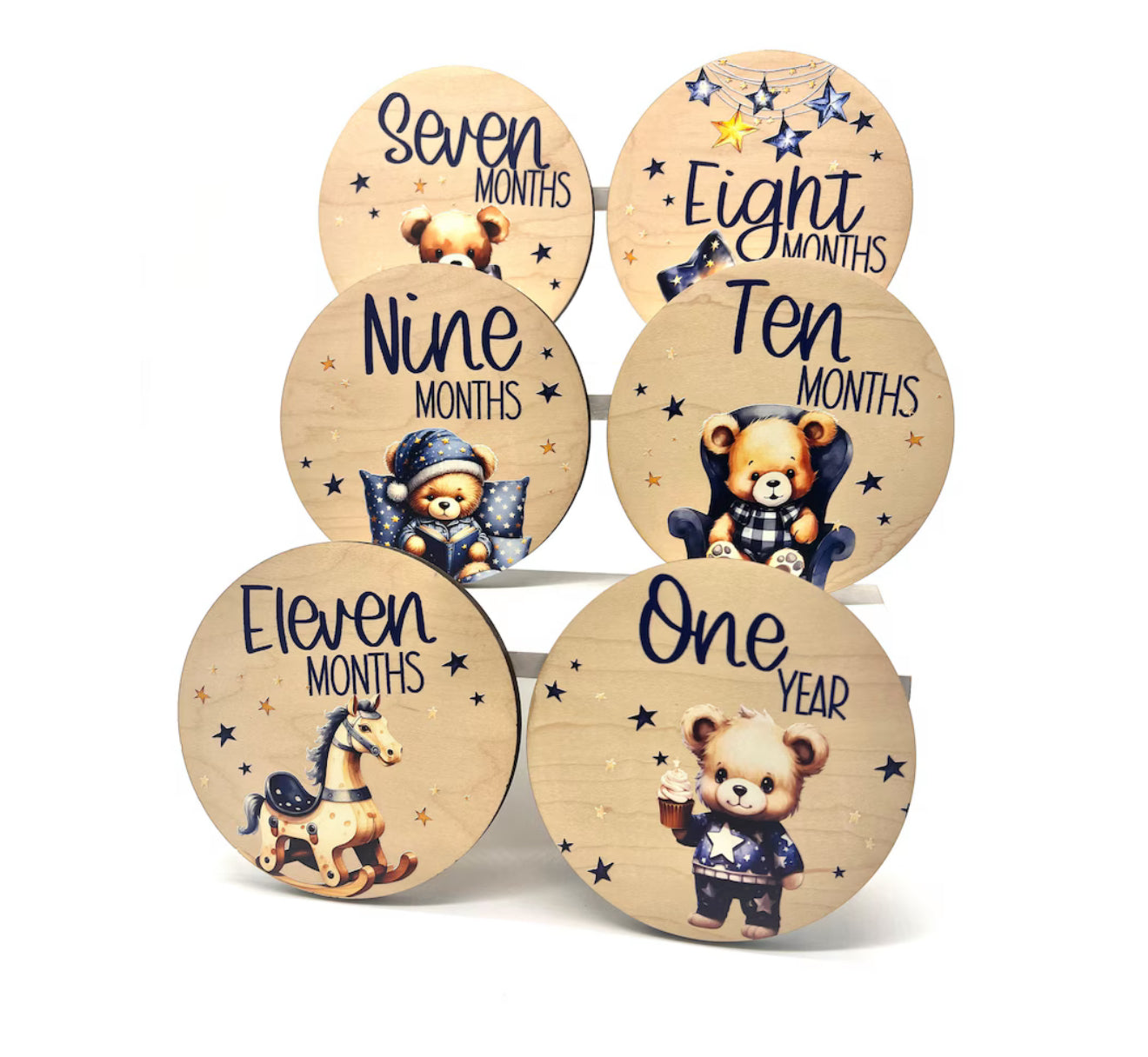 Milestone baby photo props, Teddy Bear photo props, Baby’s first year (Blue Theme Vintage)