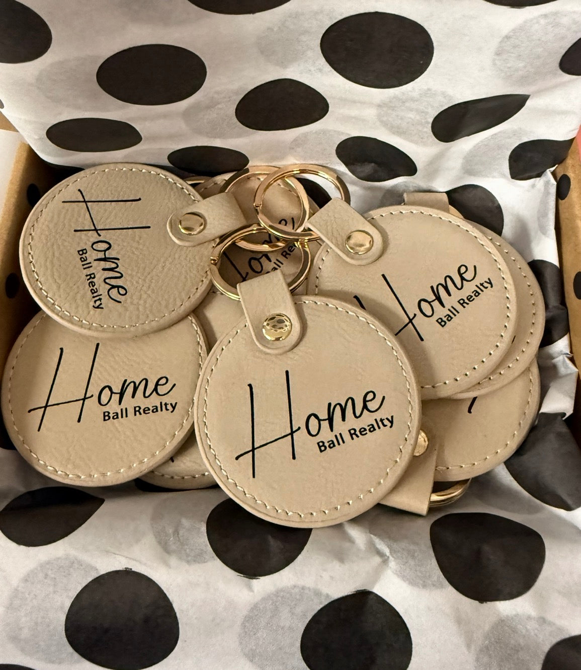 Branded Round Leatherette Key Chains