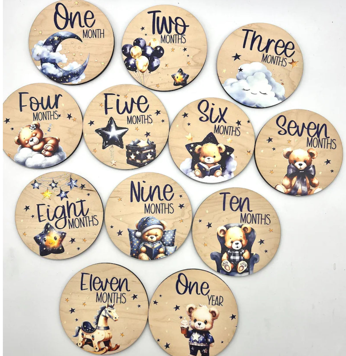 Milestone baby photo props, Teddy Bear photo props, Baby’s first year (Blue Theme Vintage)