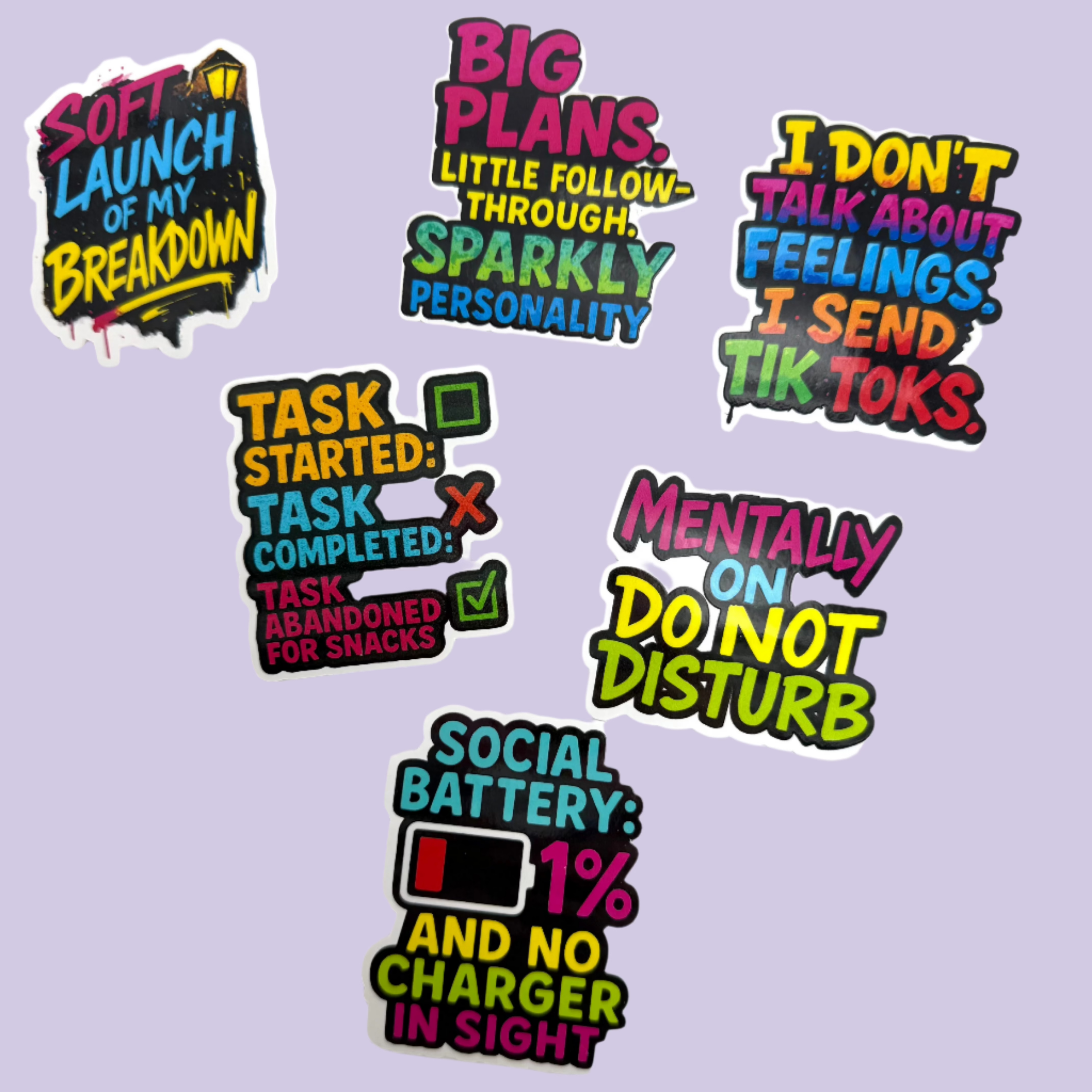 Running on Vibes and Snack Pack – 6-Pack Vinyl Sticker Set