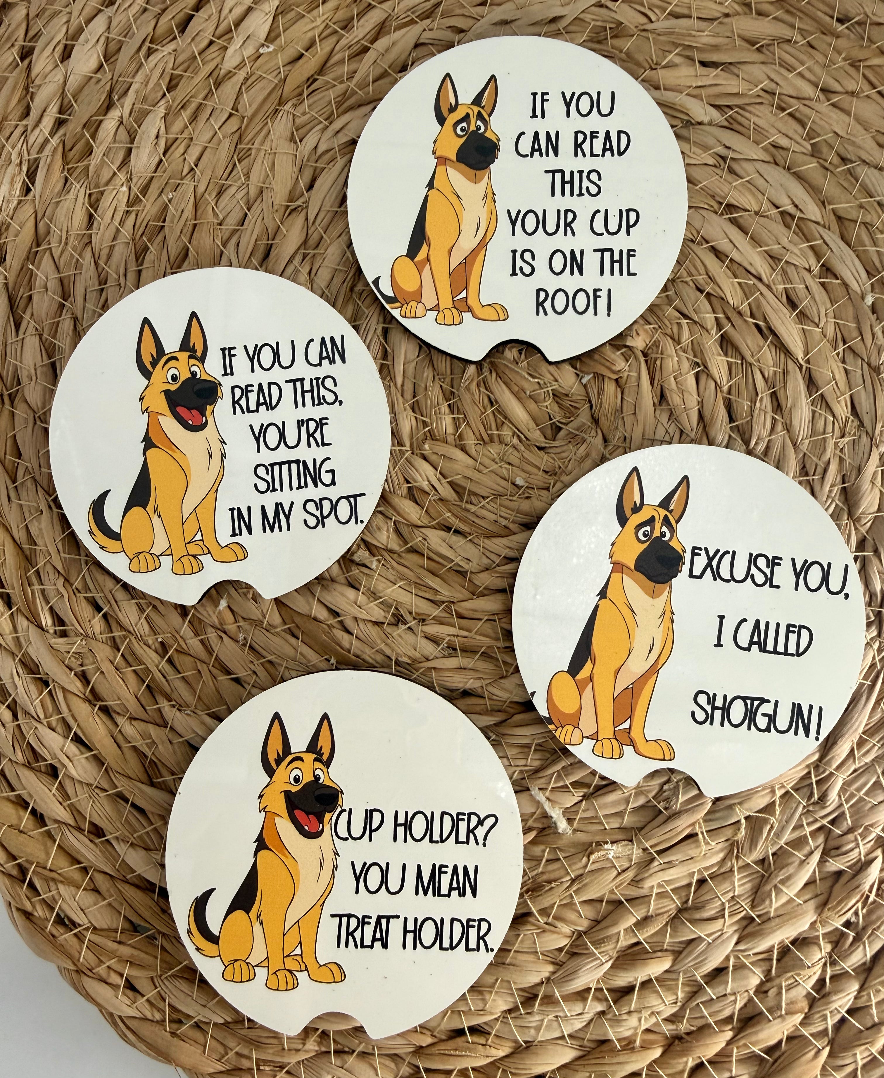 FGSR Pawprints & Coffee Rings Car Coasters (German Shepherd)