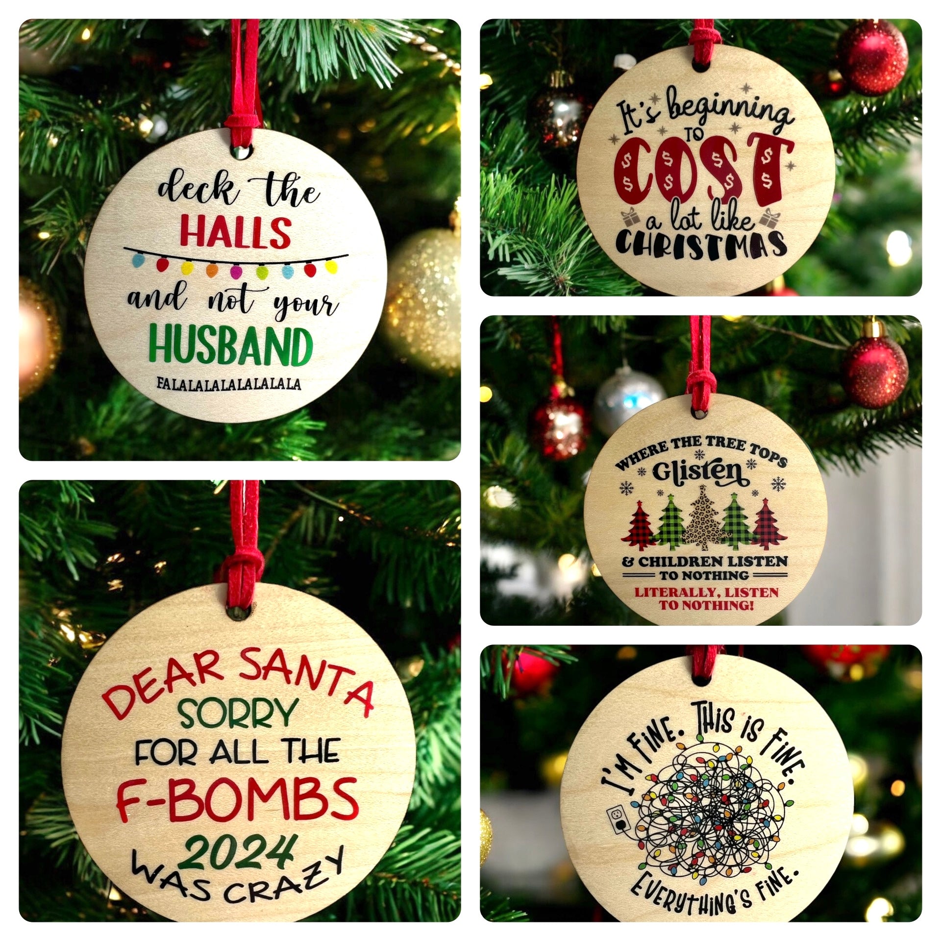 Snarky Wood Christmas Ornaments