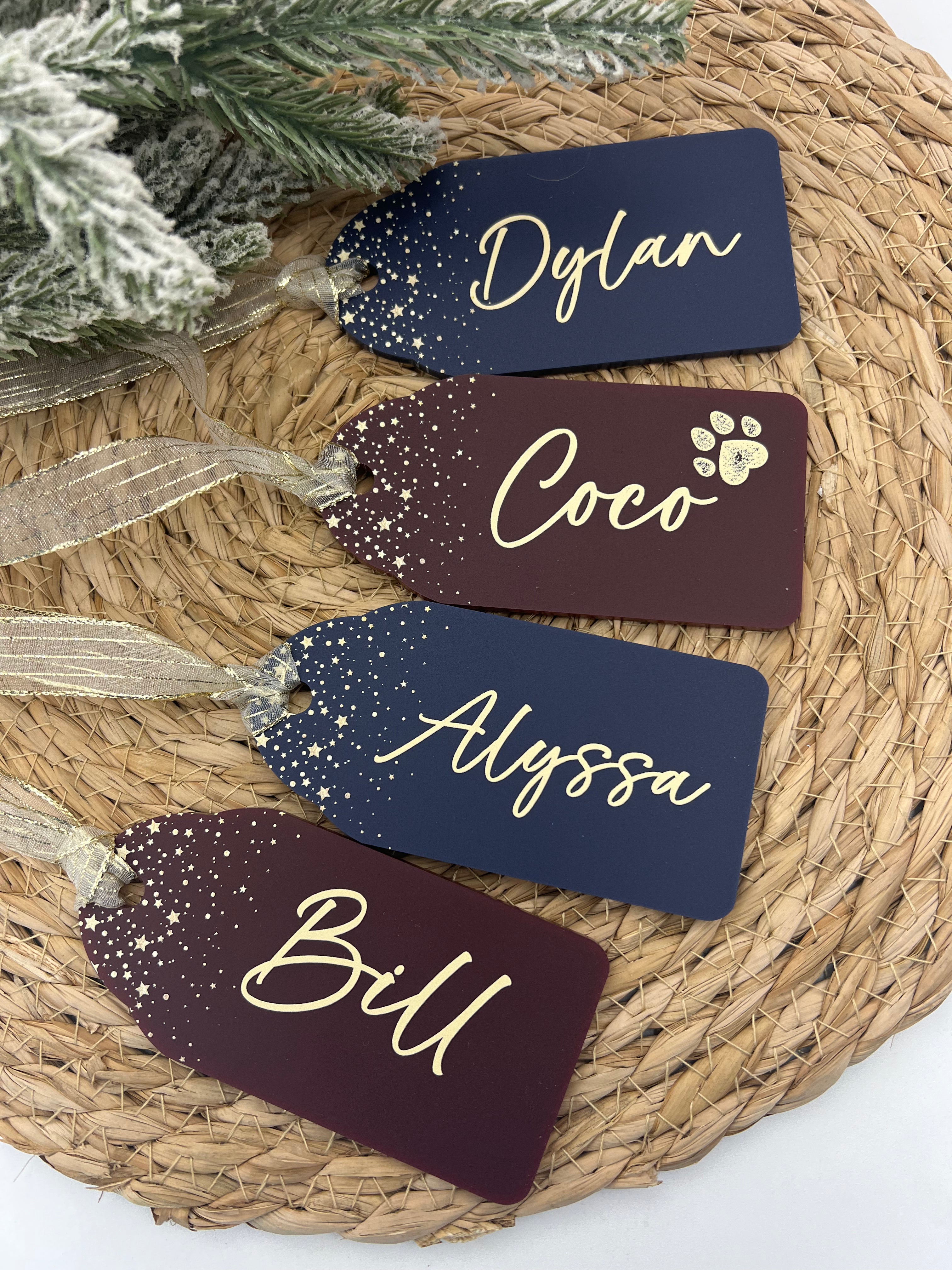 Sparkling Navy and Merlot Stocking Tags