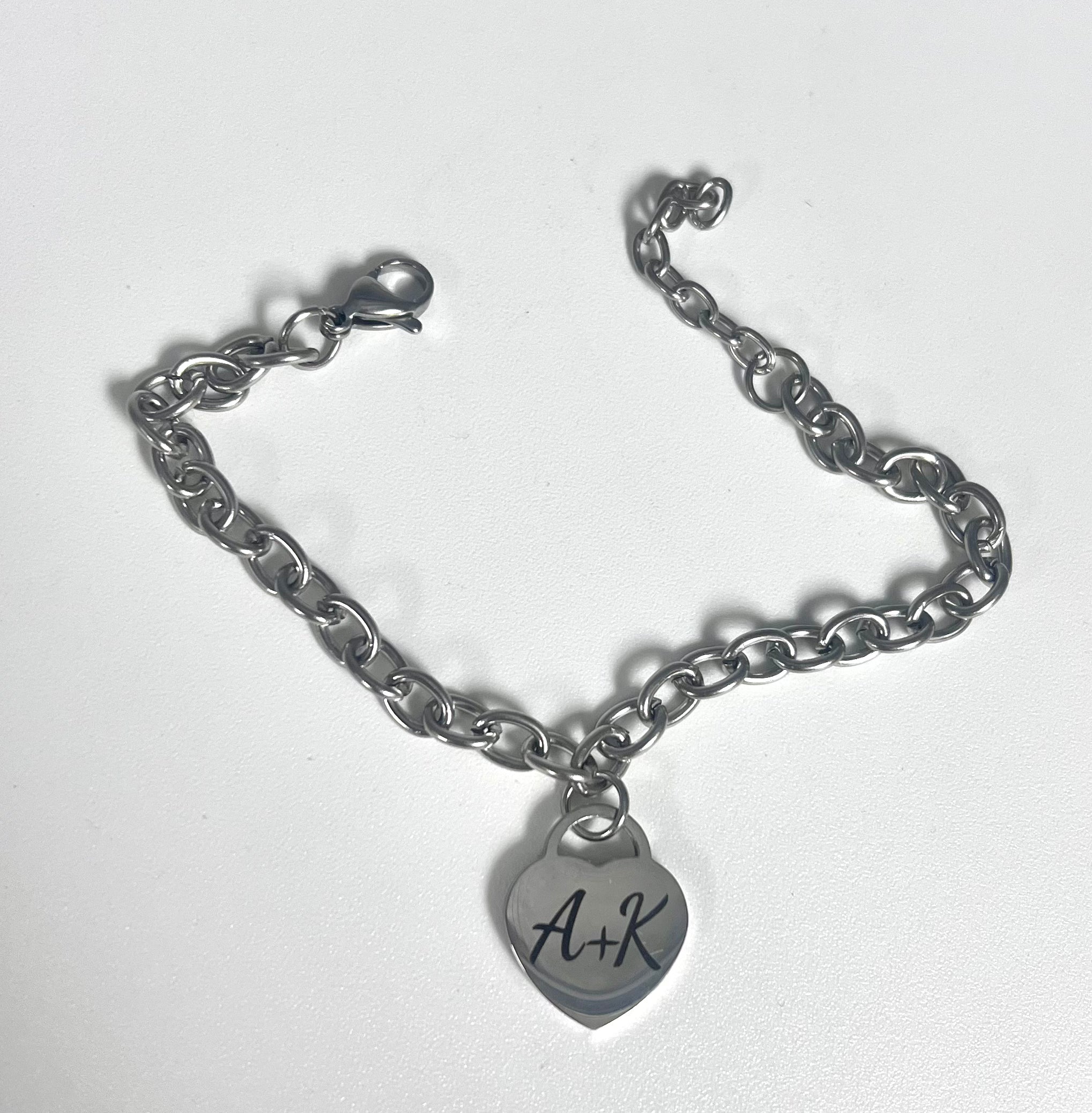 Stainless Steel Heart Charm Bracelet - Custom Handwriting