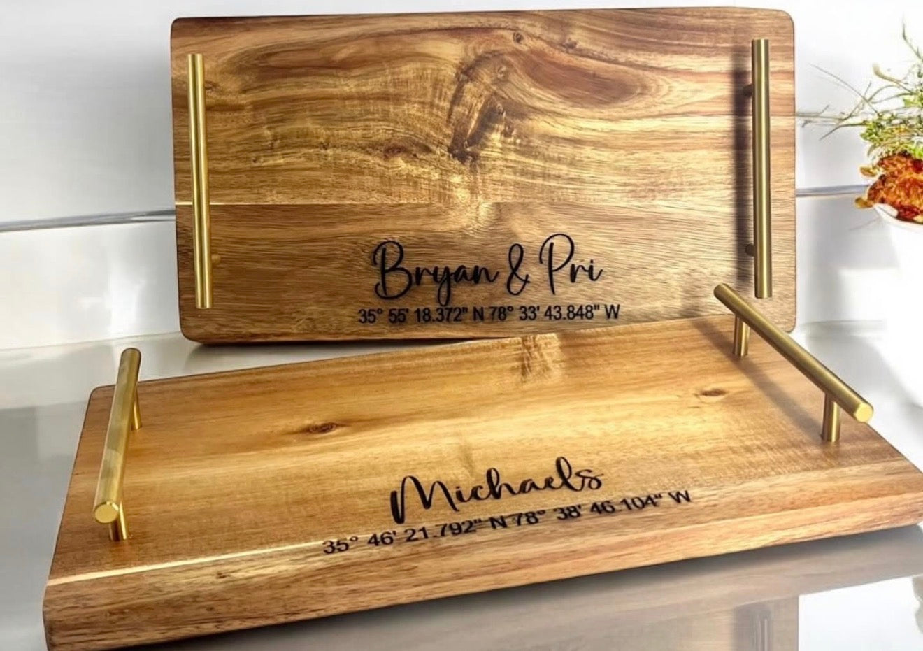 Custom Handled Acacia Tray, Housewarming Gift, Closing Gift, Gifts for the Home