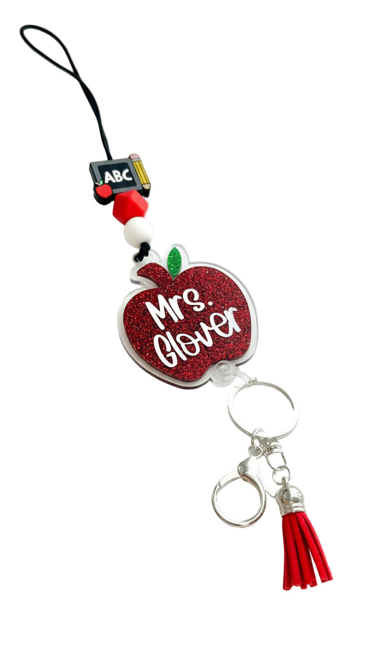 Glitter Apple Teacher Lanyard