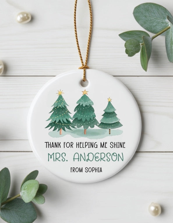 Personalized Teacher Ornament – “Thank You for Helping Me Shine”