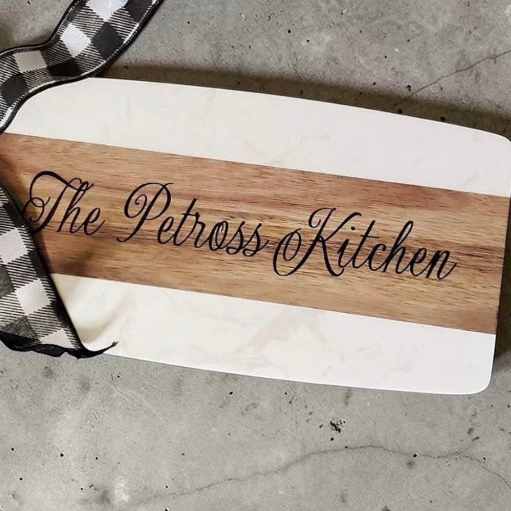 Marble and Acacia Handled Serving Board - Engraved