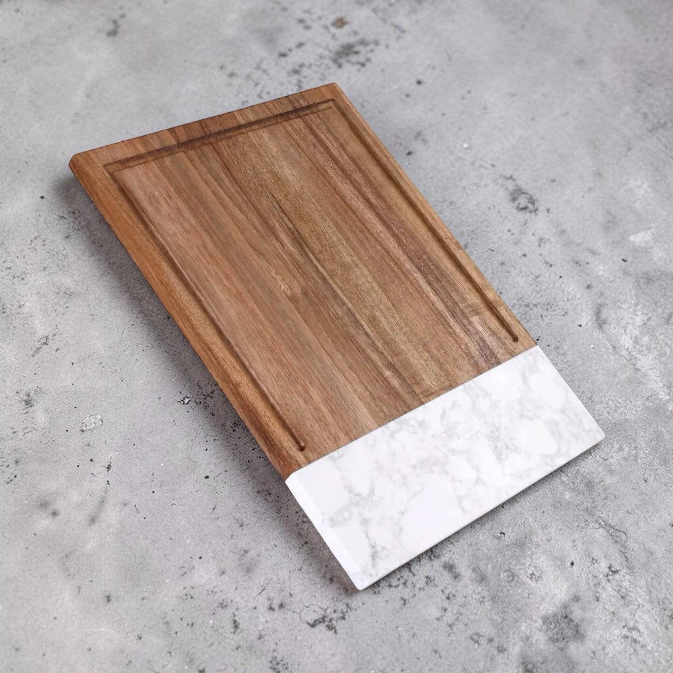 Marble and Acacia Cutting Board with Juice Groove