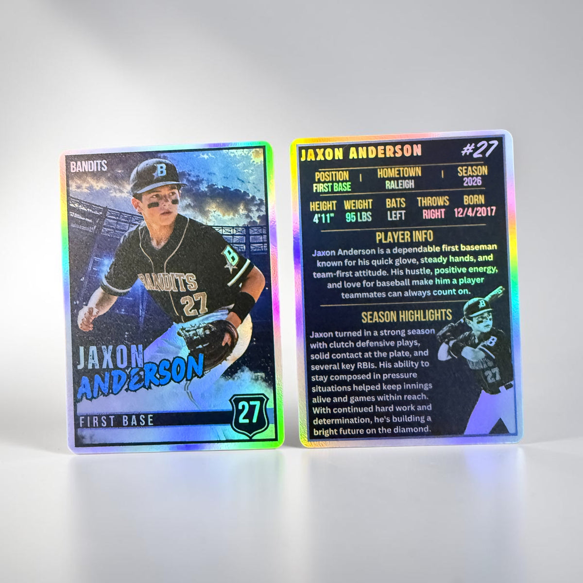 Personalized Baseball Trading Card | Blue Lights |  Holographic Player Card | Baseball/Softball Gift | Team Banquet Gift | Senior Night Keepsake (Copy)
