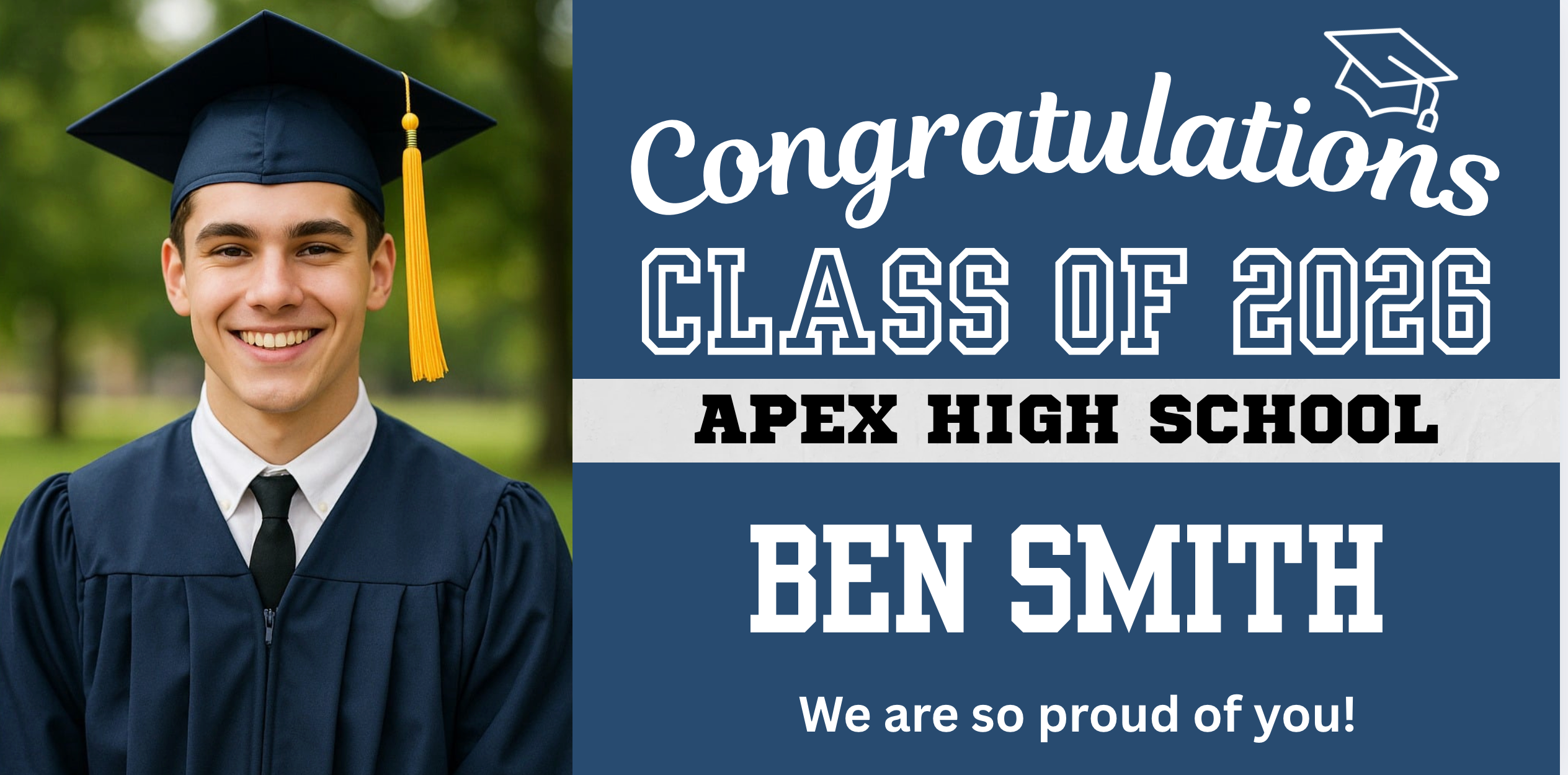 Horizontal Pre-Designed Graduation Banners-Custom 13oz Vinyl Banners–Durable, Professional, Fast Turnaround