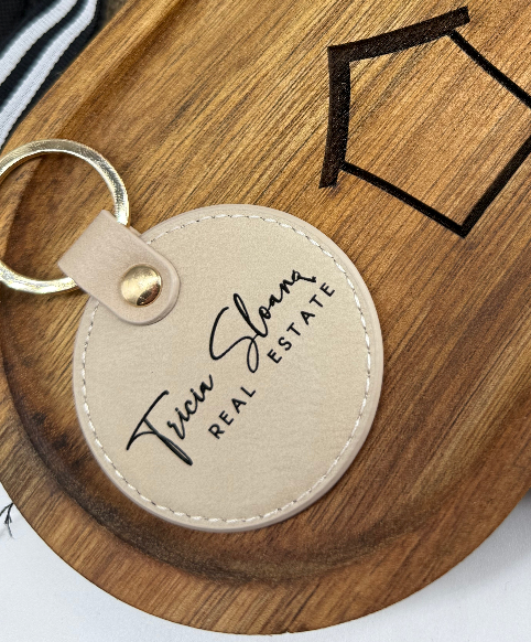 Branded Round Leatherette Key Chains